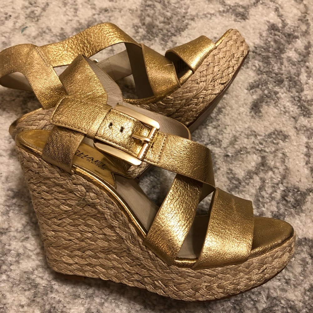 gold michael kors espadrille wedges